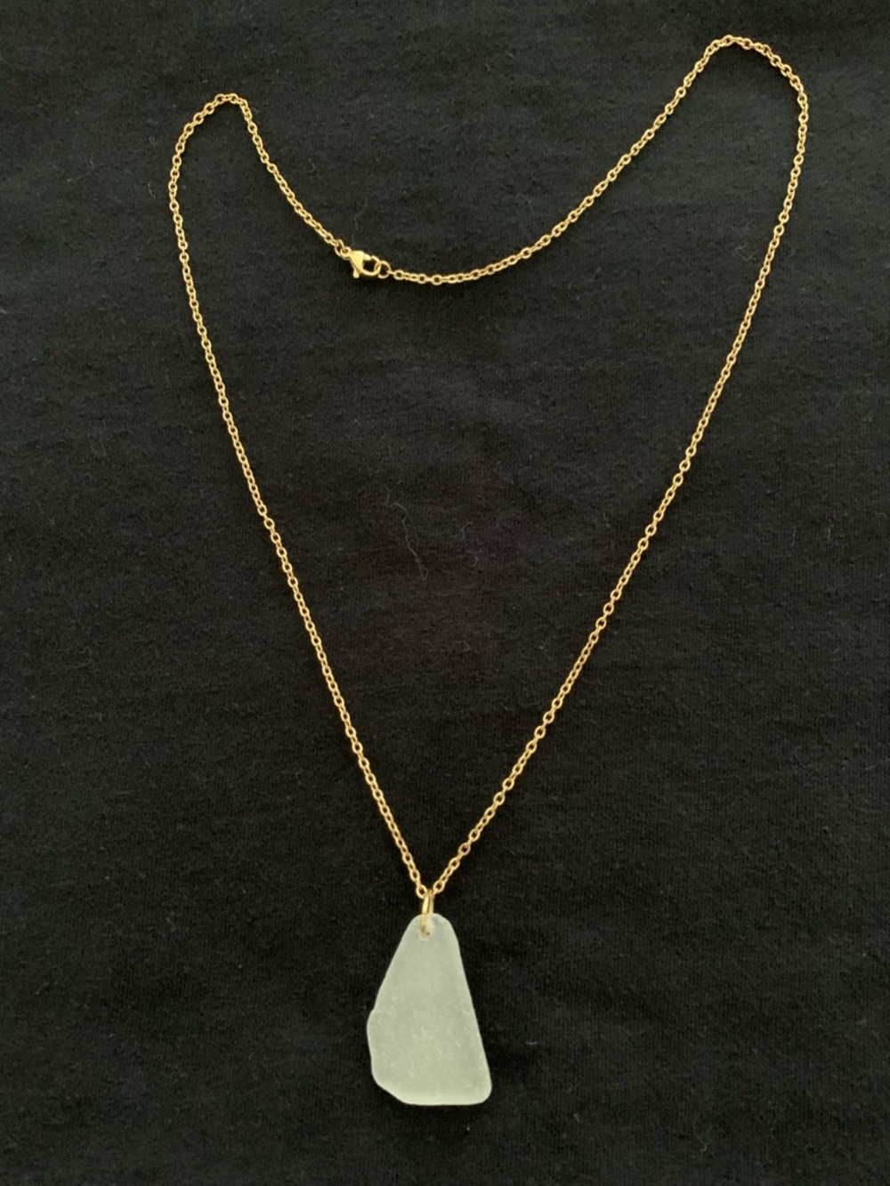 Genuine California Sea Glass pendant on gold tone necklace